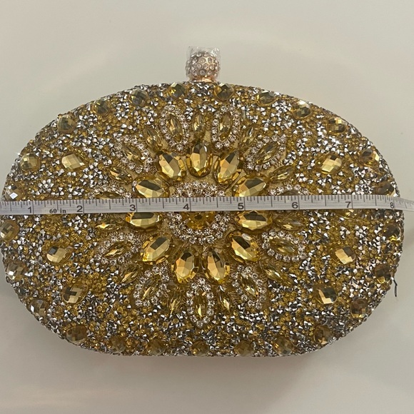 Ramla Handmade Sparkling Gold Simulate Diamond Womens Clutch Handbag